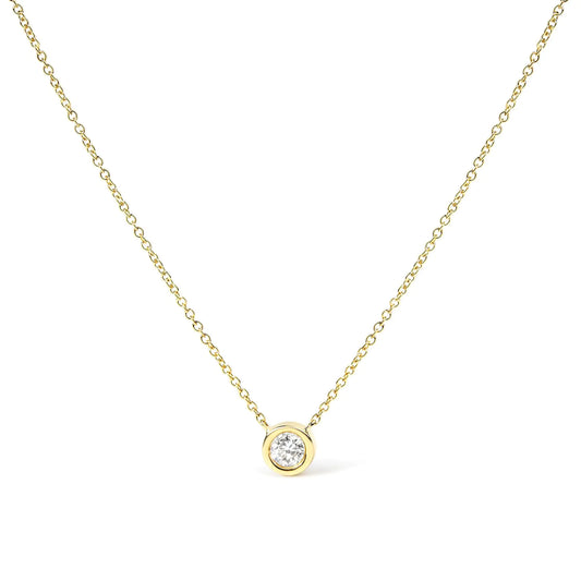 10K Gold Round Brilliant-Cut Diamond Modern Bezel-Set Solitaire 16"-18" Pendant Necklace (H-I Color, SI2-I1 Clarity)