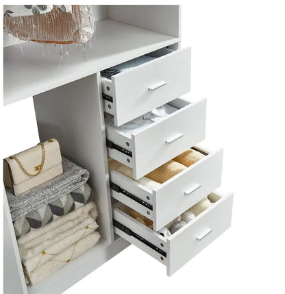 White Wood Closet System Storage Stand-Alone Wardrobe with 4 Drawers Closet Organizer Armoires and Wardrobeswith Hanging Rod 31.5"W x 15.7"D x 70.8"H