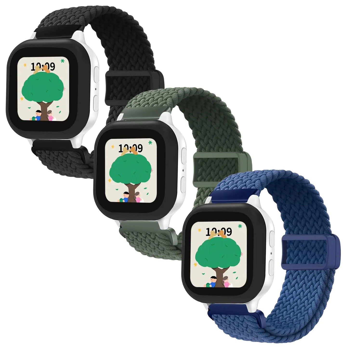 SimpleThings Bandas Trenzadas Compatibles con Gabb Watch 3e 3 2 1/Gizmo Watch 3 2 1/SyncUP Kids Watch & Cosmo JrTrack 3/2 SE/2/JrTrack, Paquete de 3 Bandas Solo Loop Elásticas con Hebilla Ajustable Fácil para Niños y Niñas