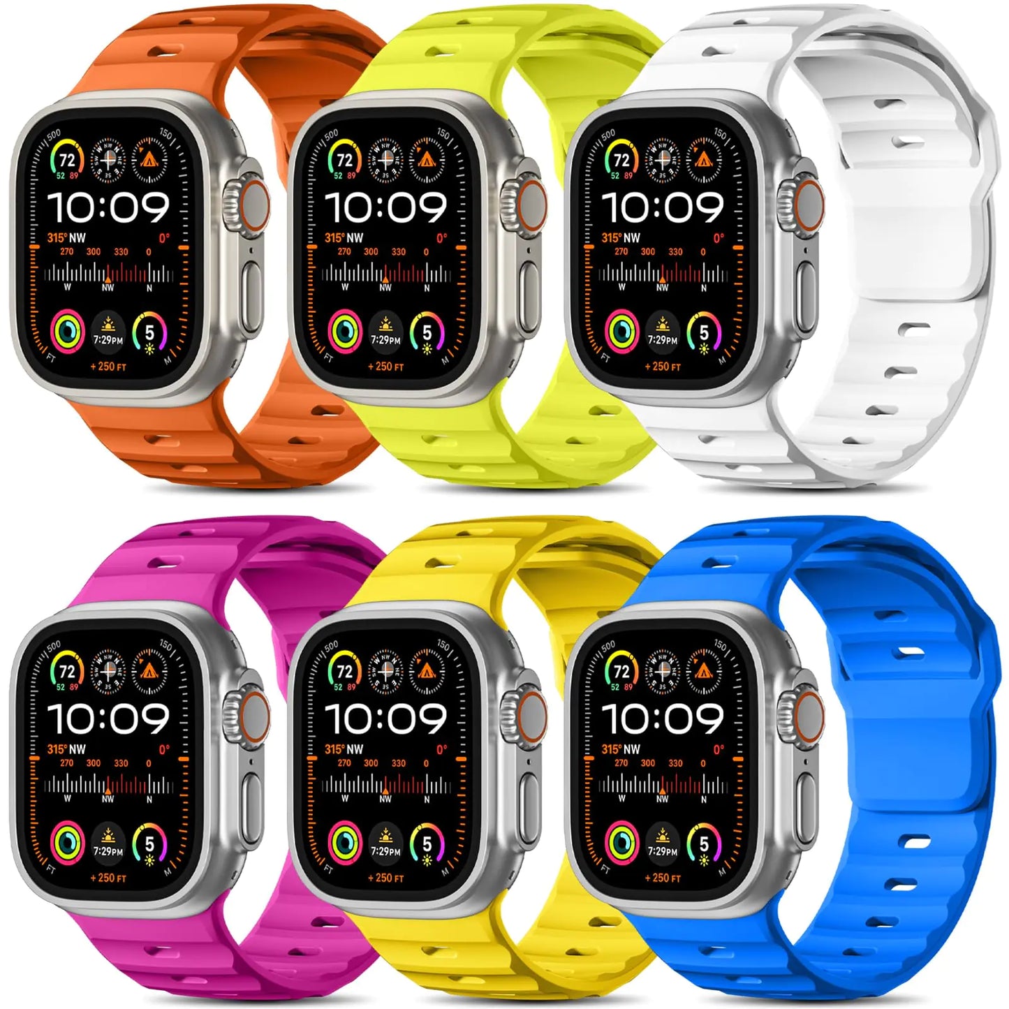 Wepro 6 Pack Sport Band Compatible with Apple Watch Ultra 2/Ultra Band 49mm 46mm 45mm 44mm 42mm for Men, Soft Silicone Waterproof Rugged Breathable Strap for iWatch Series 10 9 8 7 6 SE 5 4 3 2 1