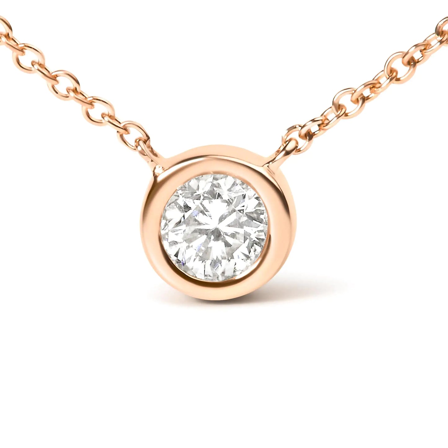 10K Gold Round Brilliant-Cut Diamond Modern Bezel-Set Solitaire 16"-18" Pendant Necklace (H-I Color, SI2-I1 Clarity)