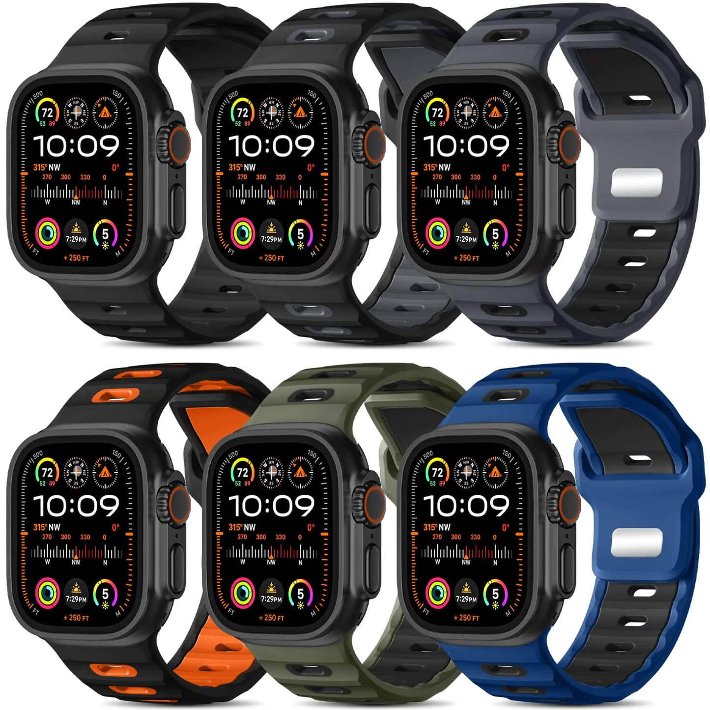 Wepro 6 Pack Sport Band Compatible with Apple Watch Ultra 2/Ultra Band 49mm 46mm 45mm 44mm 42mm for Men, Soft Silicone Waterproof Rugged Breathable Strap for iWatch Series 10 9 8 7 6 SE 5 4 3 2 1