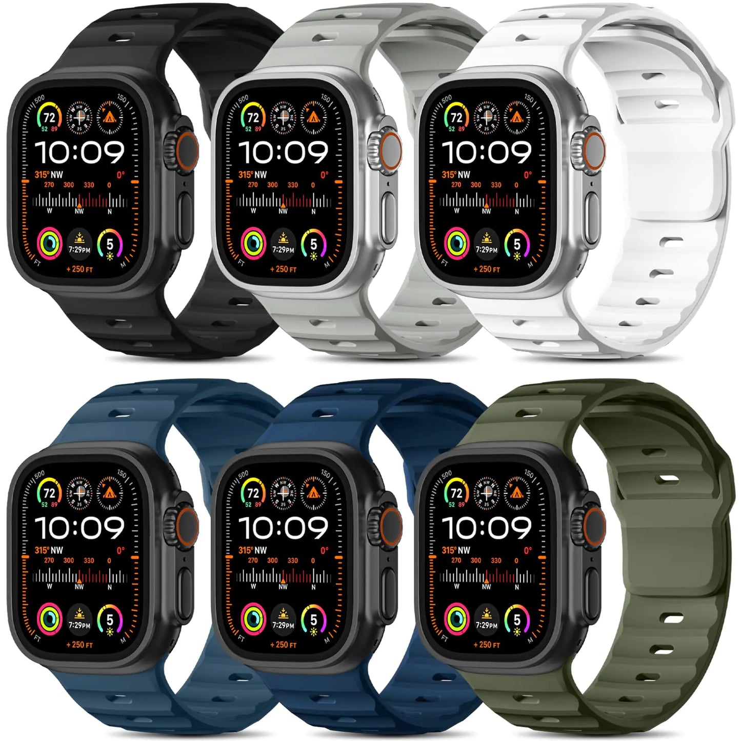 Wepro 6 Pack Sport Band Compatible with Apple Watch Ultra 2/Ultra Band 49mm 46mm 45mm 44mm 42mm for Men, Soft Silicone Waterproof Rugged Breathable Strap for iWatch Series 10 9 8 7 6 SE 5 4 3 2 1