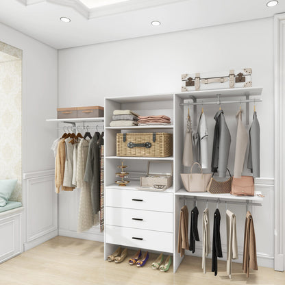 306 Closet Organizer System with Closet Shelves Wall Mounted, White Clothing Racks for Hanging Clothes, Clothes Organizer with Closet Drawers, Wooden Wardrobe Closet System with Hanging Rod