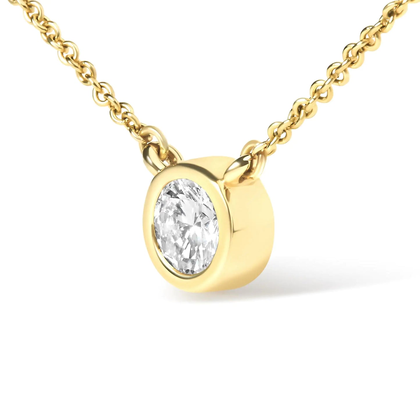 10K Gold Round Brilliant-Cut Diamond Modern Bezel-Set Solitaire 16"-18" Pendant Necklace (H-I Color, SI2-I1 Clarity)