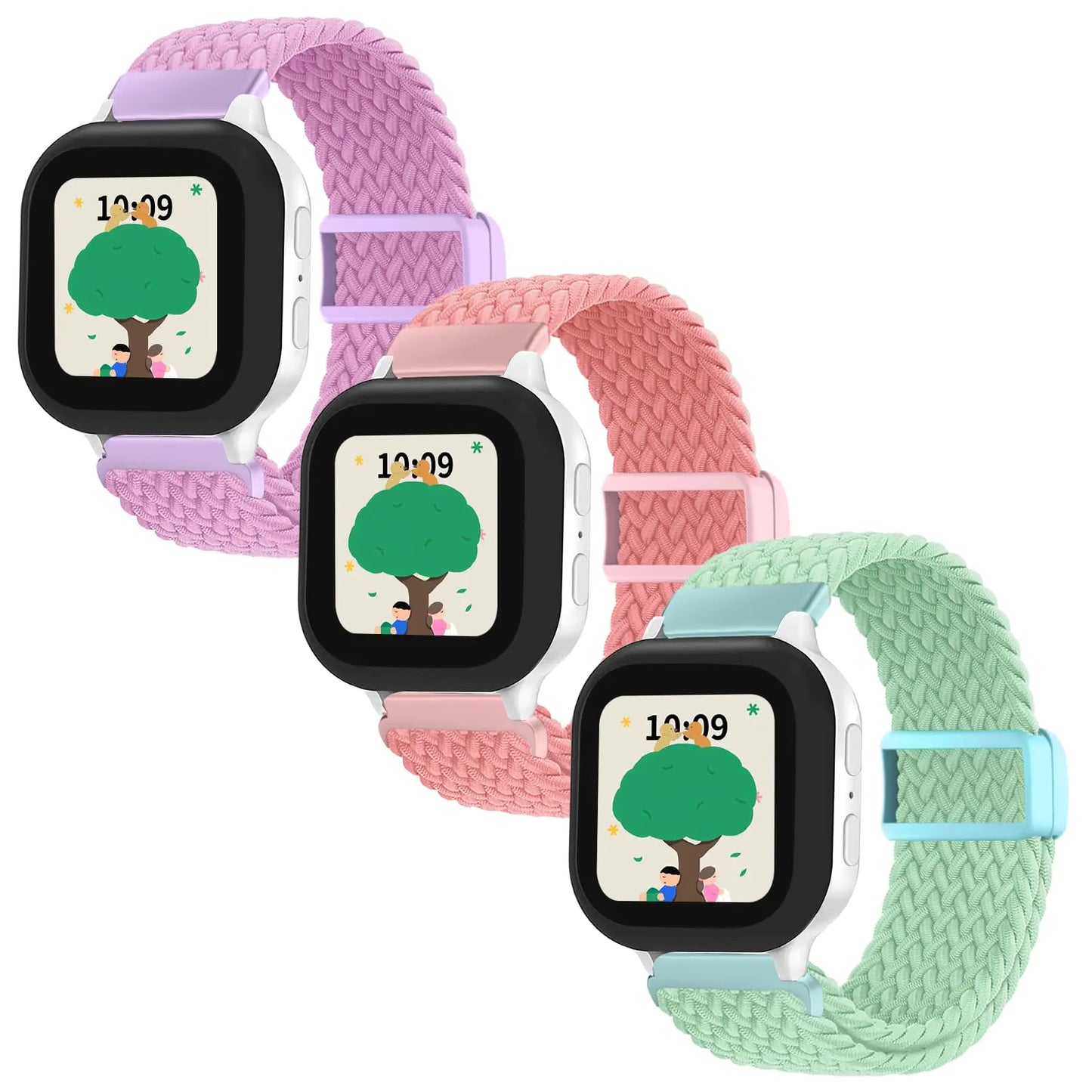 SimpleThings Bandas Trenzadas Compatibles con Gabb Watch 3e 3 2 1/Gizmo Watch 3 2 1/SyncUP Kids Watch & Cosmo JrTrack 3/2 SE/2/JrTrack, Paquete de 3 Bandas Solo Loop Elásticas con Hebilla Ajustable Fácil para Niños y Niñas